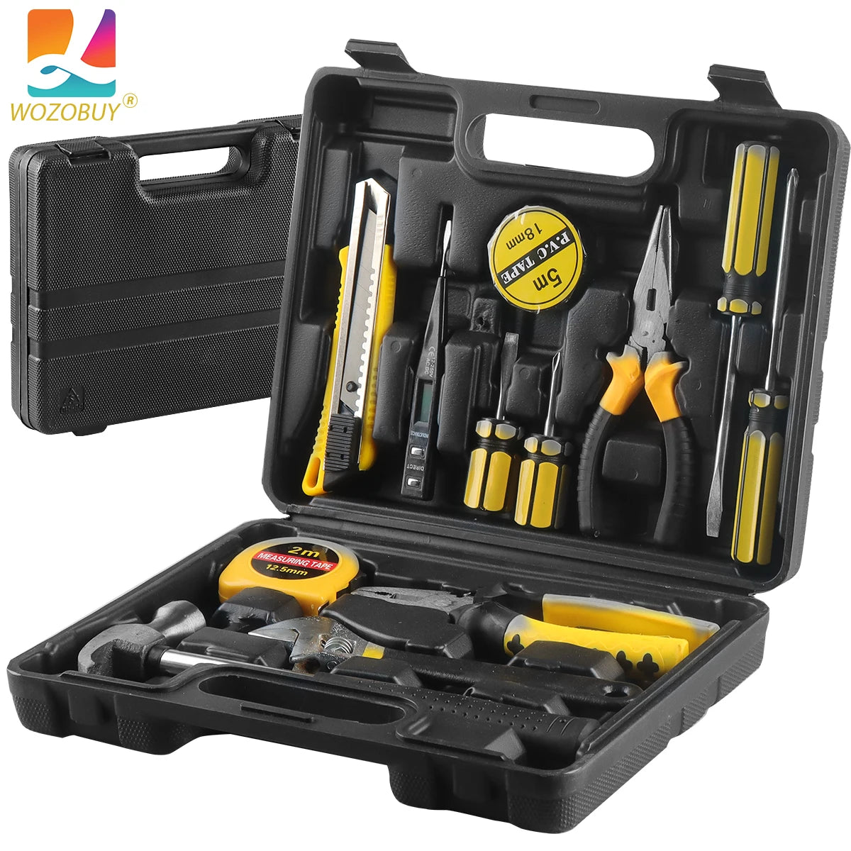 Kit de Ferramentas 8/9/12/13 Peças – Uso Doméstico e Automotivo | Maleta Plástica Organizada para Reparos em Casa e no Carro
