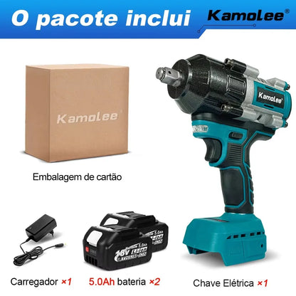Chave de impacto elétrica sem fio Kamolee 2100 N.m de alto torque de 1/2 polegada sem escovas 18V-21V ferramenta de chave de bateria