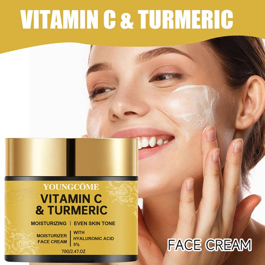 Creme Facial com Cúrcuma, Vitamina C e Retinol – Clareador, Hidratante e Reparador | Pele Macia, Iluminada e Firme