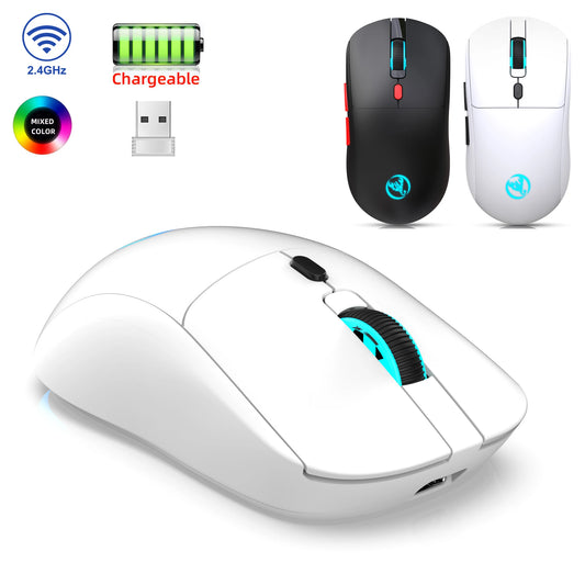 Mouse Sem Fio USB 2.4G Recarregável – 3600 DPI Ajustável com Iluminação RGB 7 Cores | Ideal para Escritório, Laptop e Jogos