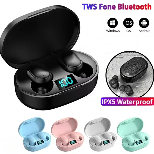 Fones de Ouvido Bluetooth E6S TWS – Sem Fio com Microfone | Cancelamento de Ruído e Estojo Recarregável