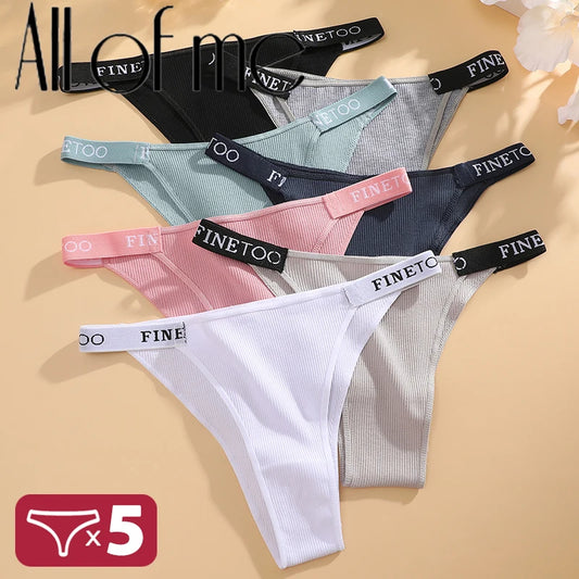 Kit com 5 Calcinhas Femininas Finetoo – Algodão, Cintura Baixa, Estilo Sexy com Estampa Letter | Conforto e Lingerie Casual