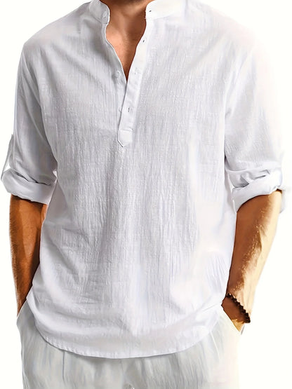 Men’s Casual Long Sleeve Linen Shirt – Natural Style with Timeless Sophistication