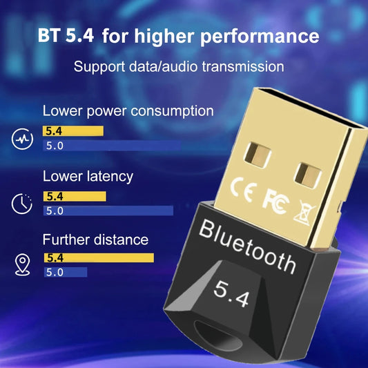 Adaptador Bluetooth USB para PC – Versão 5.4/5.3 | Receptor e Transmissor para Áudio, Mouse, Teclado e Alto-Falante