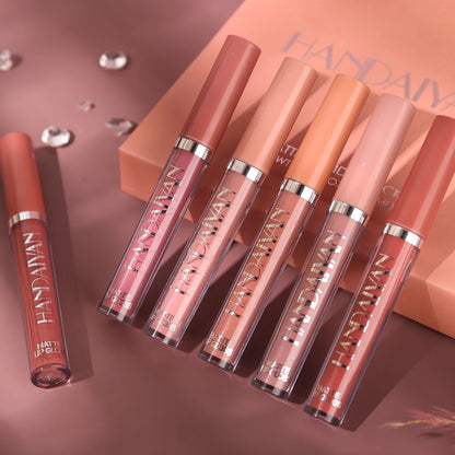 Kit com 6 Batons Líquidos HANDAIYAN – Acabamento Matte, Longa Duração e Resistente ao Desbotamento
