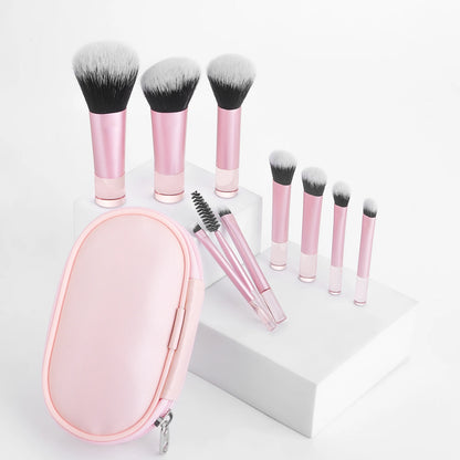 Kit 10 Pincéis de Maquiagem – Mini com Bolsa | Multifuncional para Casa ou Viagem