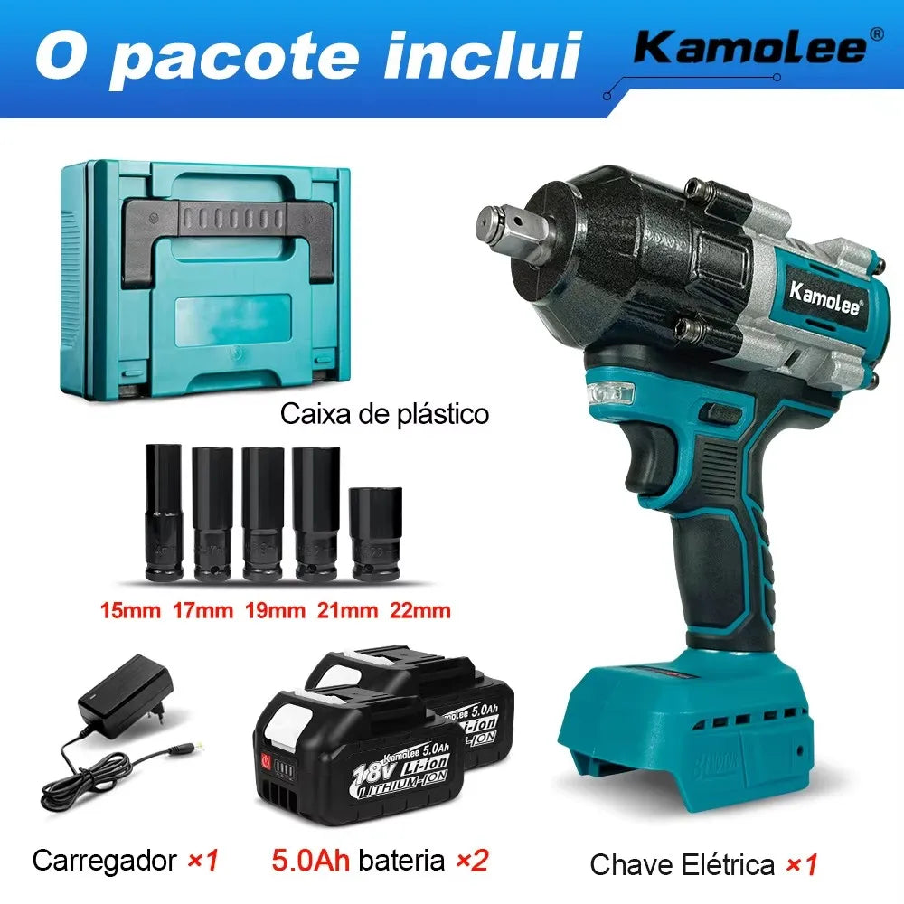 Chave de impacto elétrica sem fio Kamolee 2100 N.m de alto torque de 1/2 polegada sem escovas 18V-21V ferramenta de chave de bateria