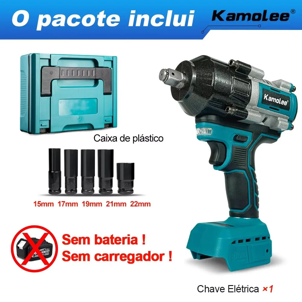 Chave de impacto elétrica sem fio Kamolee 2100 N.m de alto torque de 1/2 polegada sem escovas 18V-21V ferramenta de chave de bateria