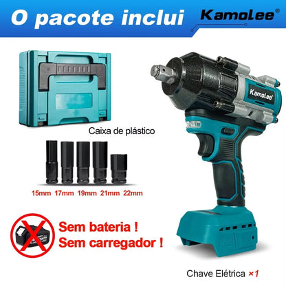 Chave de impacto elétrica sem fio Kamolee 2100 N.m de alto torque de 1/2 polegada sem escovas 18V-21V ferramenta de chave de bateria