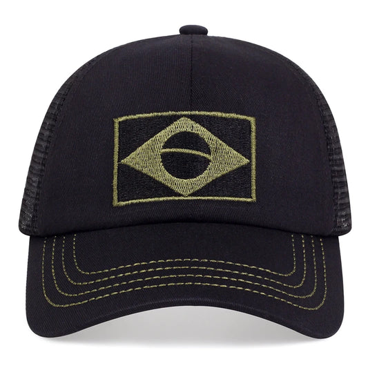 Boné Camuflado com Bandeira do Brasil – Estilo Militar Ajustável | Algodão Confortável para Esporte, Hip Hop e Aventura