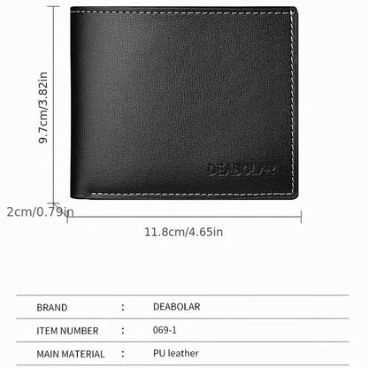 Carteira Masculina Curta em Couro PU – Estilo Slim Dobrável | Porta-Cartões Compacto para Jovens