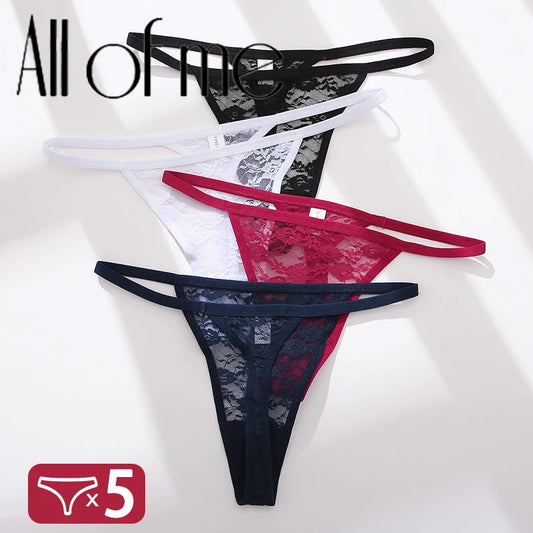 Kit com 5 Calcinhas Femininas – Renda Floral, Modelos Sexy Fio Dental e Transparente | Lingerie Sensual e Confortável
