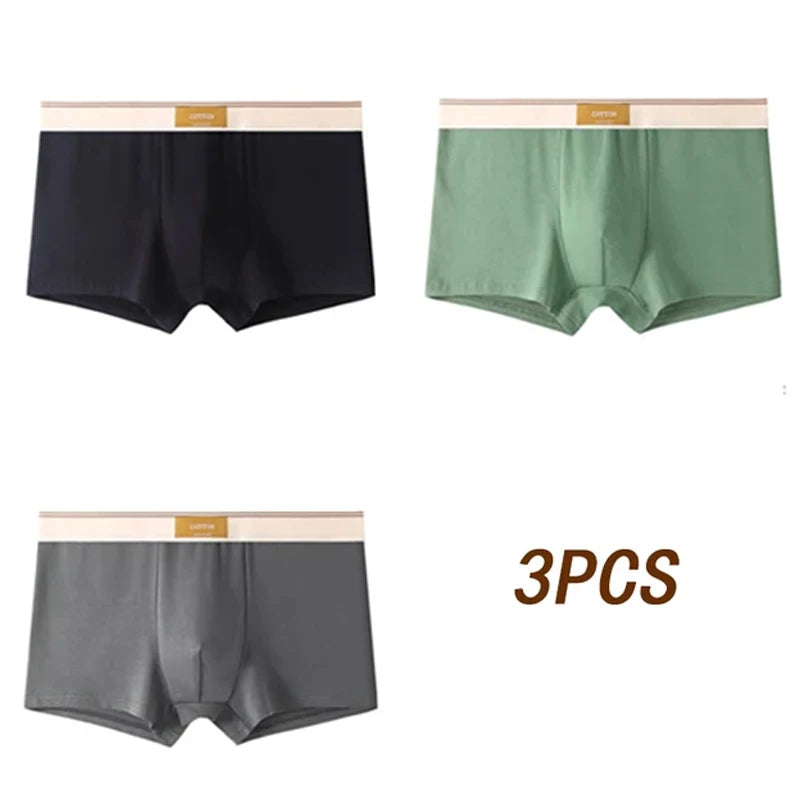 3pcs Men's Cotton Boxer Shorts – Breathable, Comfortable & Stylish Everyday Underwear