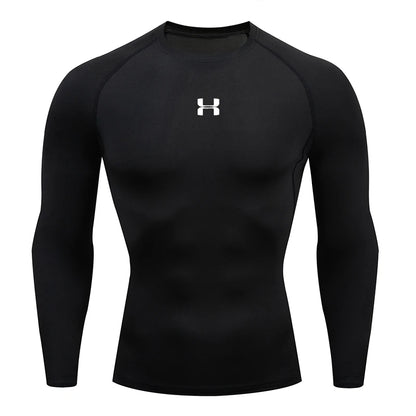 Camiseta Masculina de Compressão com Manga Longa – Fitness, Corrida e Academia | Tecido Elástico e Respirável para Treinos