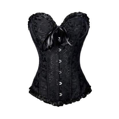Corset Feminino BurVogue – Floral com Amarração, Estruturado com Barbatanas | Body Shaper Sexy Overbust para Lingerie ou Moda