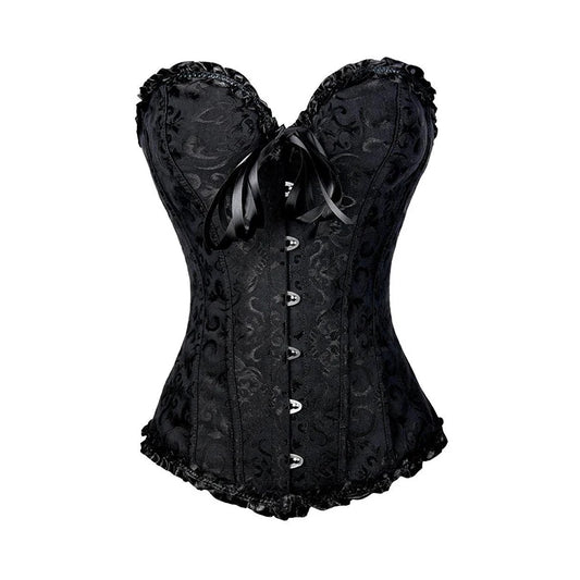 Corset Feminino BurVogue – Floral com Amarração, Estruturado com Barbatanas | Body Shaper Sexy Overbust para Lingerie ou Moda