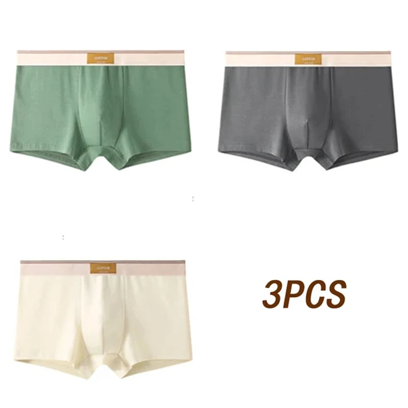 3pcs Men's Cotton Boxer Shorts – Breathable, Comfortable & Stylish Everyday Underwear
