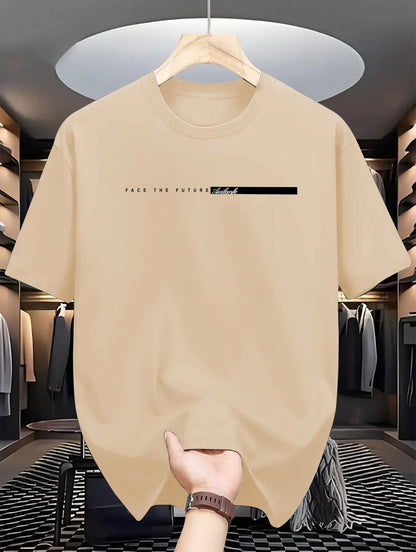 Summer men's 100% cotton casual loose fit large letter print round neck short sleeved T-shirt top High Street Unisex style