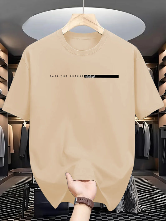 Summer men's 100% cotton casual loose fit large letter print round neck short sleeved T-shirt top High Street Unisex style