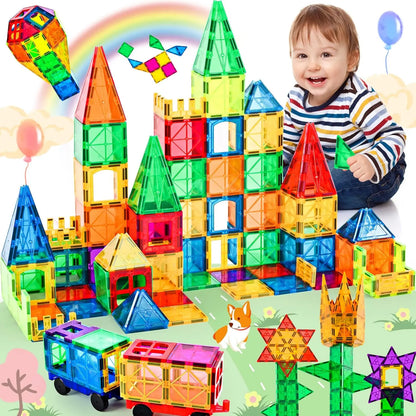 Blocos Magnéticos 3D Coloridos – 130 Peças Transparentes | Brinquedo Educativo de Montar para Crianças