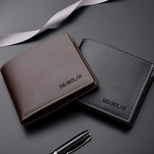 Carteira Masculina Curta em Couro PU – Estilo Slim Dobrável | Porta-Cartões Compacto para Jovens