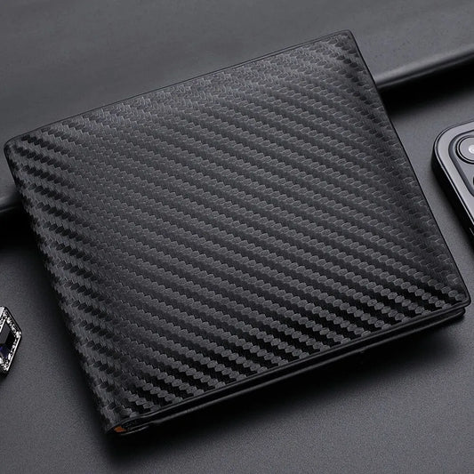 Carteira Masculina Curta em Fibra de Carbono – Porta-Cartões com Zíper Integrado | Design Slim e Resistente