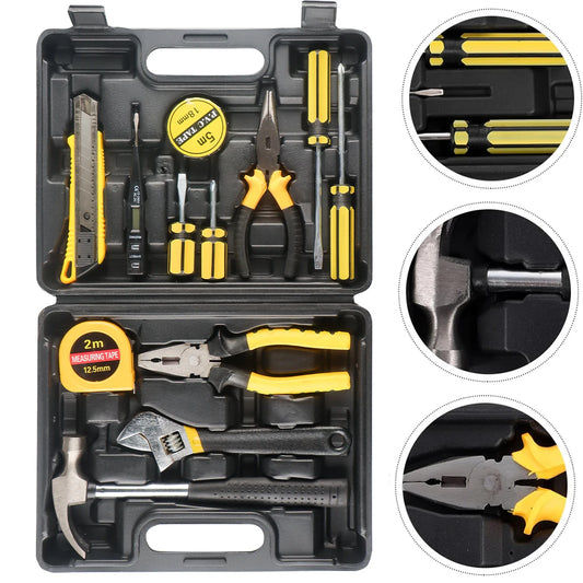Kit de Ferramentas 8/9/12/13 Peças – Uso Doméstico e Automotivo | Maleta Plástica Organizada para Reparos em Casa e no Carro