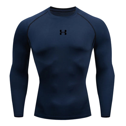 Camiseta Masculina de Compressão com Manga Longa – Fitness, Corrida e Academia | Tecido Elástico e Respirável para Treinos