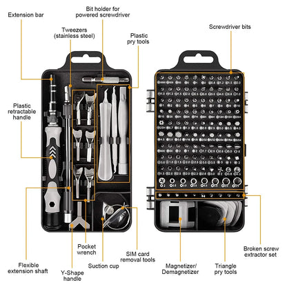 Kit de Chaves de Precisão 25/115/135/140 em 1 – Bits Magnéticos Torx e Phillips | Ferramentas para Celular, PC e Reparos Eletrônicos