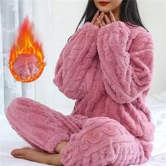 Pijama Feminino Inverno em Veludo Coral – Conjunto Fluffy de 2 Peças | Quentinho e Confortável para Casa