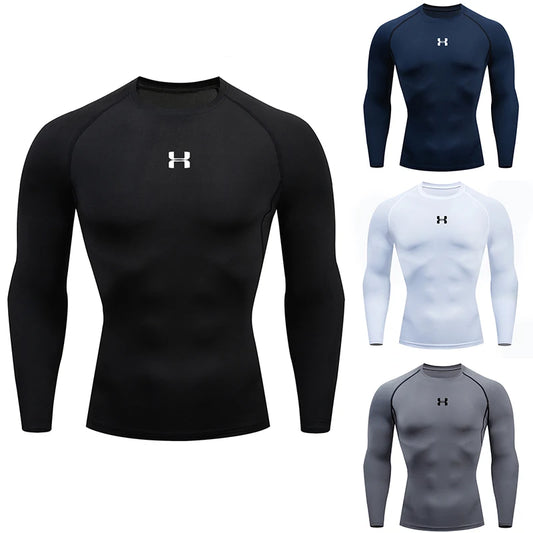 Camiseta Masculina de Compressão com Manga Longa – Fitness, Corrida e Academia | Tecido Elástico e Respirável para Treinos