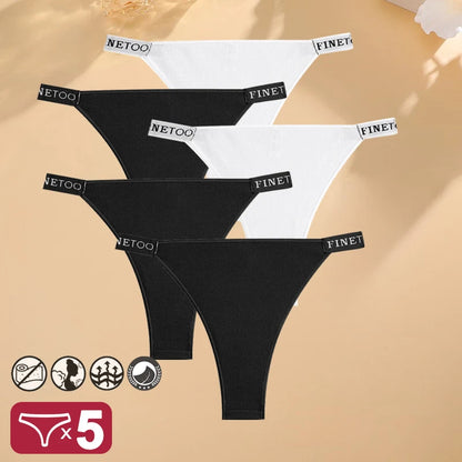 Kit com 5 Calcinhas Femininas Finetoo – Algodão, Cintura Baixa, Estilo Sexy com Estampa Letter | Conforto e Lingerie Casual