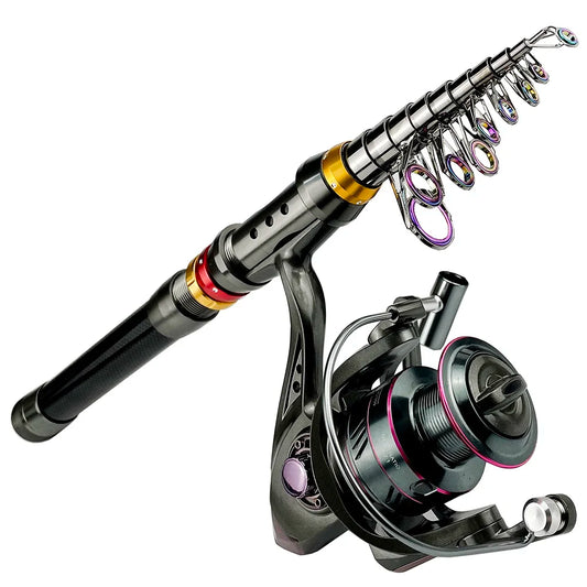 Kit Vara de Pesca Telescópica 1.8–3.6m – Fibra de Carbono Super Resistente + Molinete | Combo Spinning para Pesca Esportiva