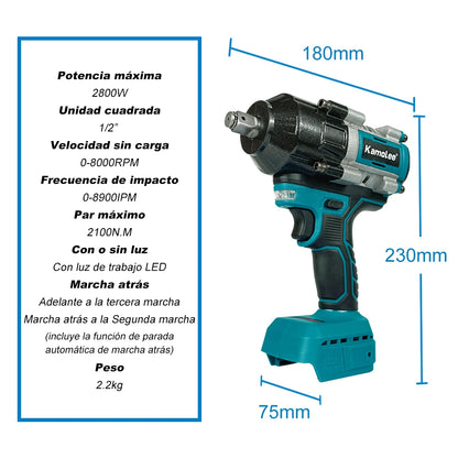 Chave de impacto elétrica sem fio Kamolee 2100 N.m de alto torque de 1/2 polegada sem escovas 18V-21V ferramenta de chave de bateria