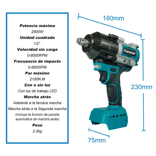 Chave de impacto elétrica sem fio Kamolee 2100 N.m de alto torque de 1/2 polegada sem escovas 18V-21V ferramenta de chave de bateria