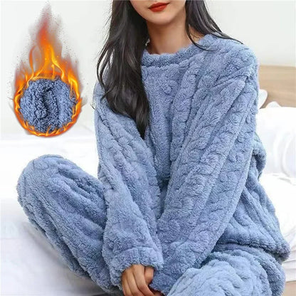 Pijama Feminino Inverno em Veludo Coral – Conjunto Fluffy de 2 Peças | Quentinho e Confortável para Casa