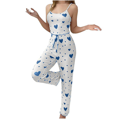 Pijama Feminino Plus Size 2 Peças – Regata Curta + Calça | Branco, Estampa de Corações, Tecido Respirável e Macio