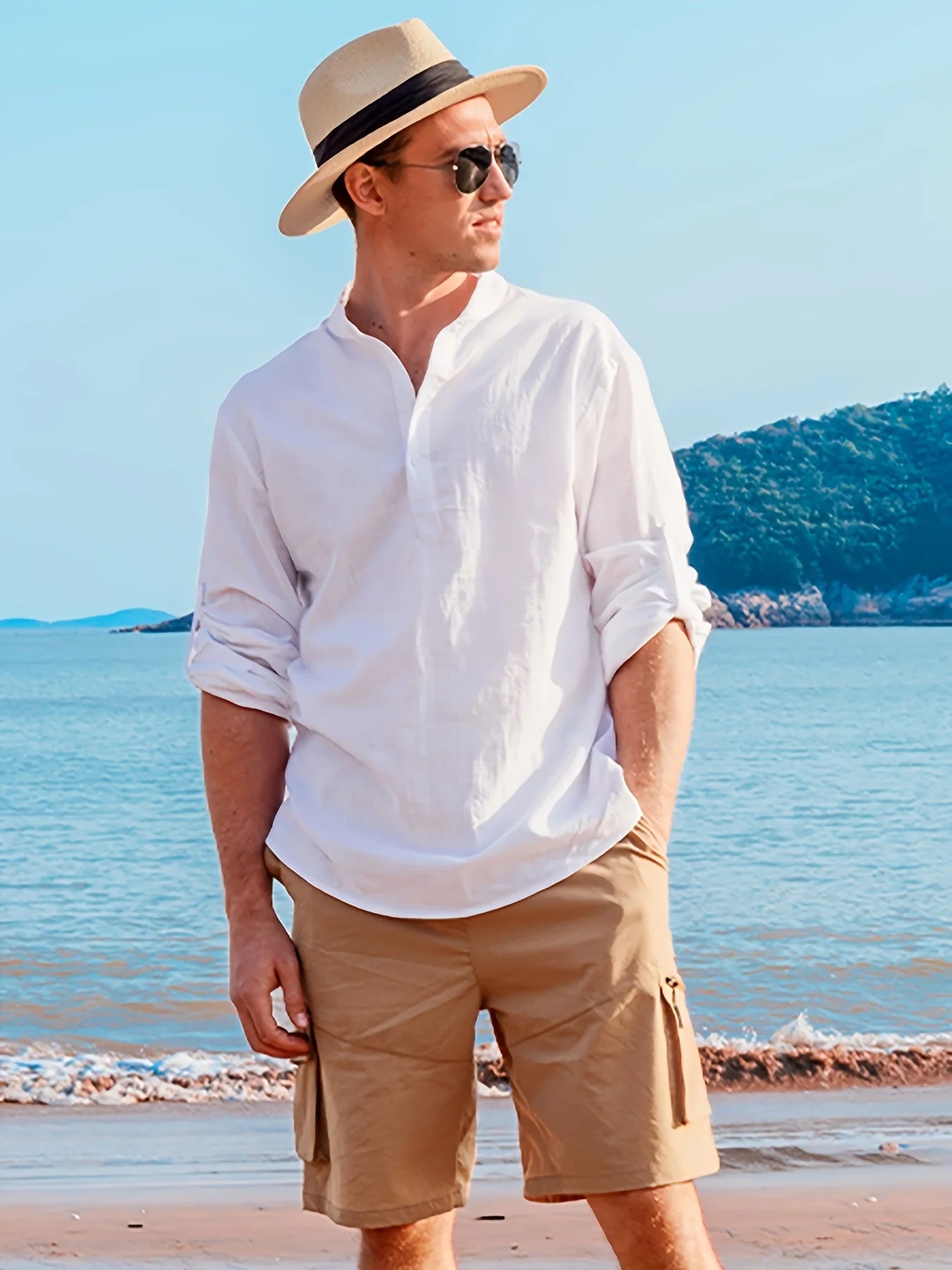 Men’s Casual Long Sleeve Linen Shirt – Natural Style with Timeless Sophistication