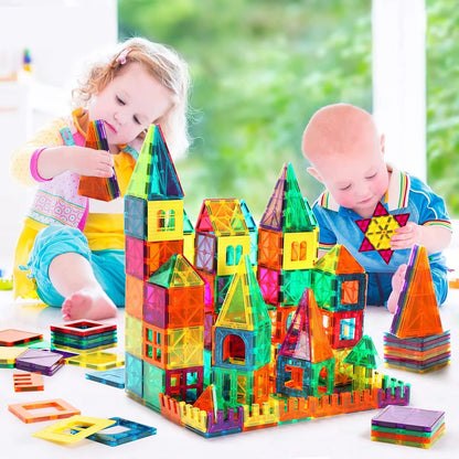 Blocos Magnéticos 3D Coloridos – 130 Peças Transparentes | Brinquedo Educativo de Montar para Crianças