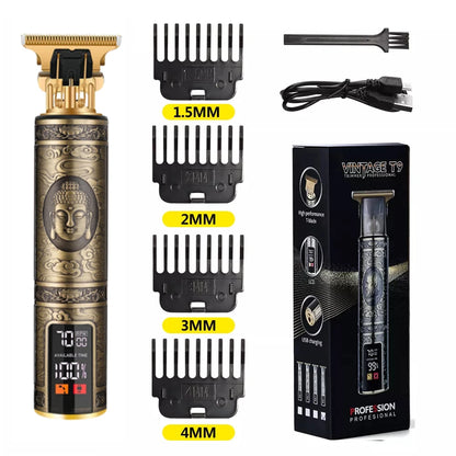 Máquina de Cortar Cabelo T9 LCD – Aparador Elétrico de Alta Precisão | Cabeça de Corte, Barbeador, Design Profissional para Homens