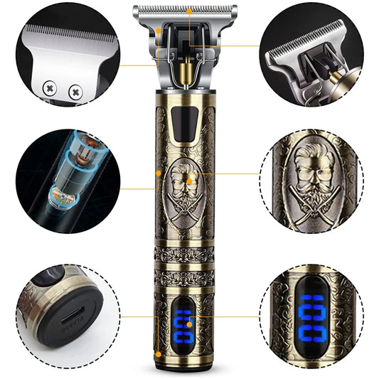 Máquina de Cortar Cabelo T9 LCD – Aparador Elétrico de Alta Precisão | Cabeça de Corte, Barbeador, Design Profissional para Homens