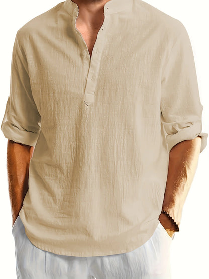 Men’s Casual Long Sleeve Linen Shirt – Natural Style with Timeless Sophistication
