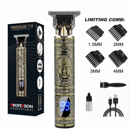 Máquina de Cortar Cabelo T9 LCD – Aparador Elétrico de Alta Precisão | Cabeça de Corte, Barbeador, Design Profissional para Homens