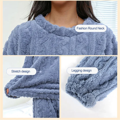 Pijama Feminino Inverno em Veludo Coral – Conjunto Fluffy de 2 Peças | Quentinho e Confortável para Casa