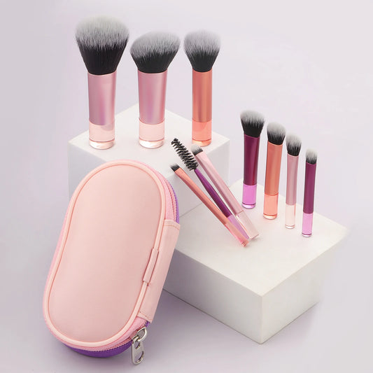 Kit 10 Pincéis de Maquiagem – Mini com Bolsa | Multifuncional para Casa ou Viagem