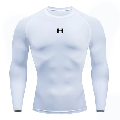 Camiseta Masculina de Compressão com Manga Longa – Fitness, Corrida e Academia | Tecido Elástico e Respirável para Treinos