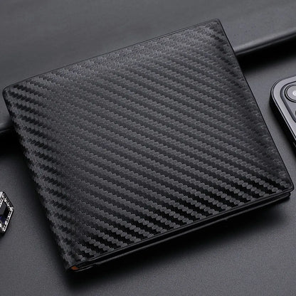 Carteira Masculina Curta em Fibra de Carbono – Porta-Cartões com Zíper Integrado | Design Slim e Resistente