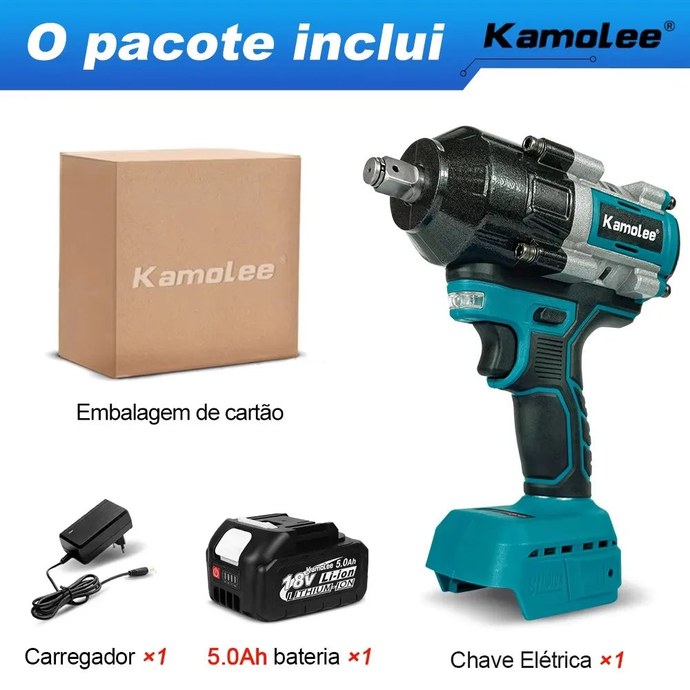 Chave de impacto elétrica sem fio Kamolee 2100 N.m de alto torque de 1/2 polegada sem escovas 18V-21V ferramenta de chave de bateria