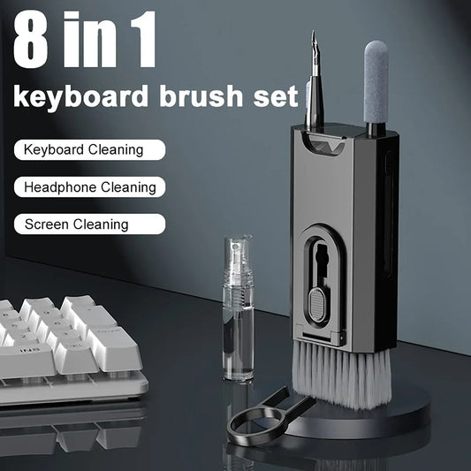 Kit de Limpeza 8 em 1 para Eletrônicos – Escova para Teclado, Caneta para Fones, Ferramentas para Celular, iPad e Extrator de Teclas