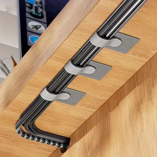 Kit com 10 Organizadores de Cabos Autoadesivos – Fixação em Mesa ou Parede | Ideal para Cabos de Energia, Rede e USB